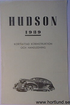 1939 Hudson Instruktionsbok svensk
