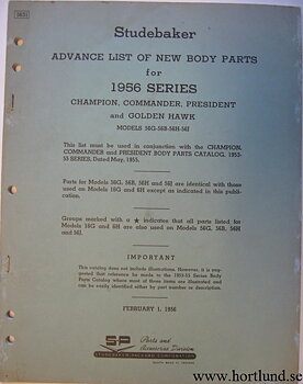 1956 Studebaker Advance List of New Body Parts