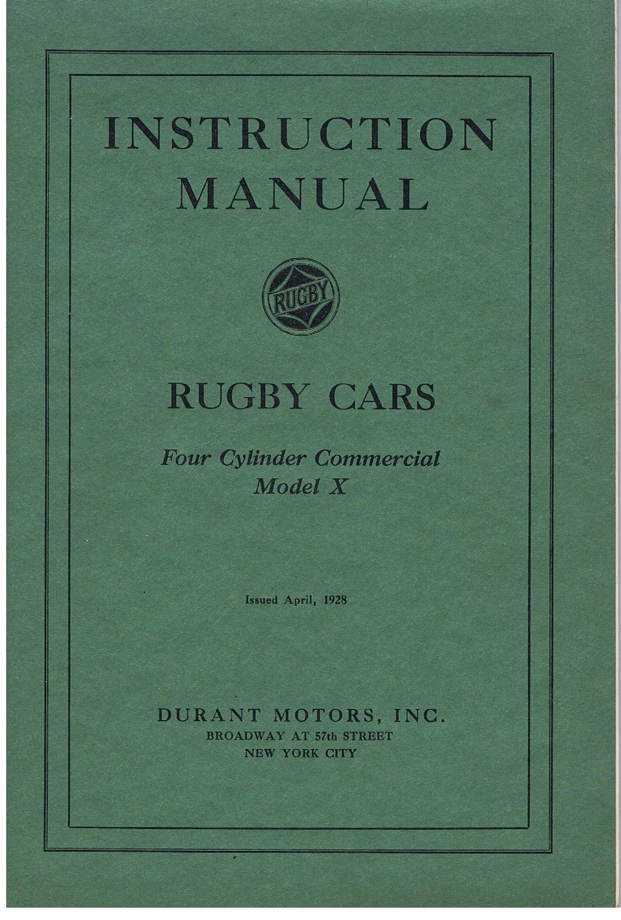 1928 Rugby Instruction Manual Four Cylinder Commercial Model X