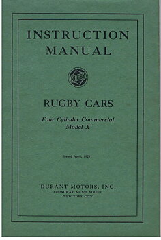 1928 Rugby Instruction Manual Four Cylinder Commercial Model X