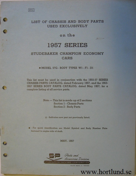 1957 Studebaker Champion List of Chassis and Body Parts