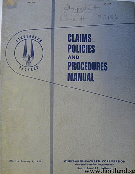 1957 Studebaker  and Packard Claims Policies and Procedures Manual