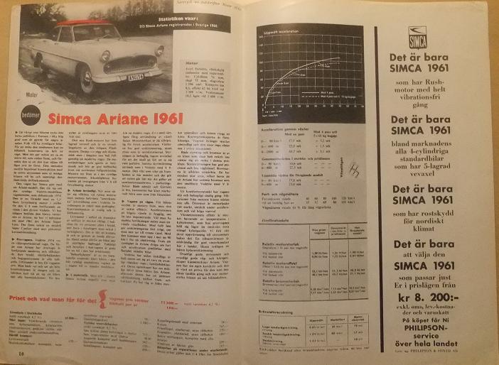 1961 Simca Ariane särtryck Motor 16/61 svensk - 2