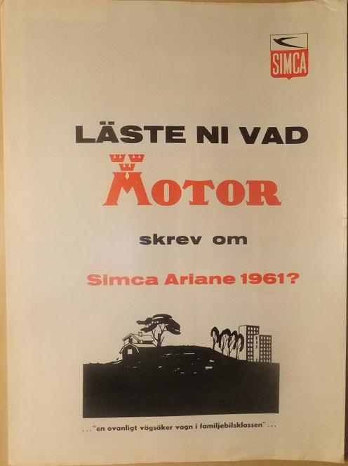 1961 Simca Ariane särtryck Motor 16/61 svensk