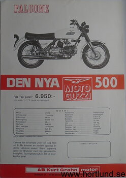 1969 Moto Guzzi 500 Falcone broschyr svensk