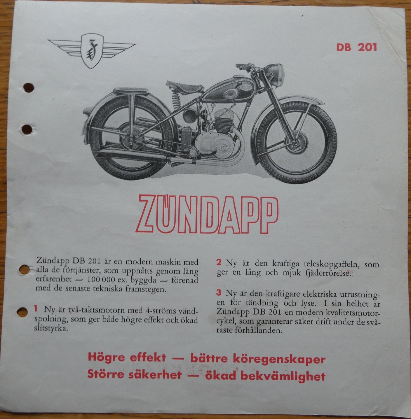 1950-1951 Zündapp DB 201 broschyr svensk