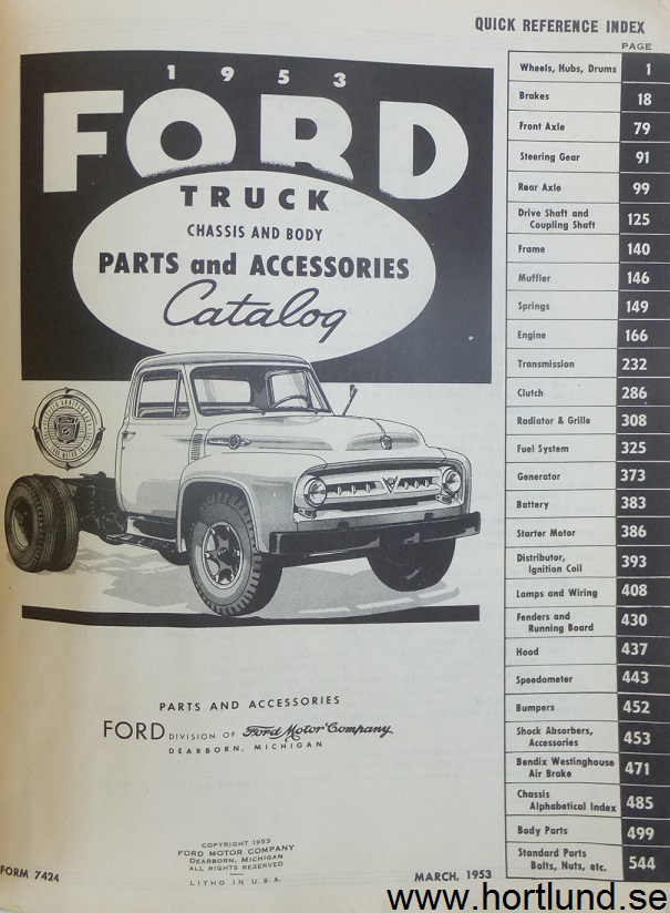 www.hortlund.se 1953 Ford Truck Chassis and Body Parts Catalog