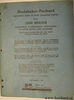 1958 Studebaker and Packard List of New Chassis Parts