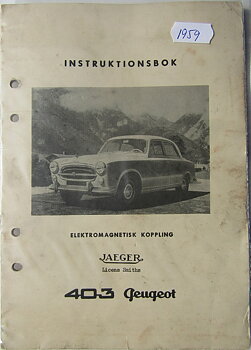 1959 Peugeot 403 Elektromagnetisk koppling Instruktionsbok