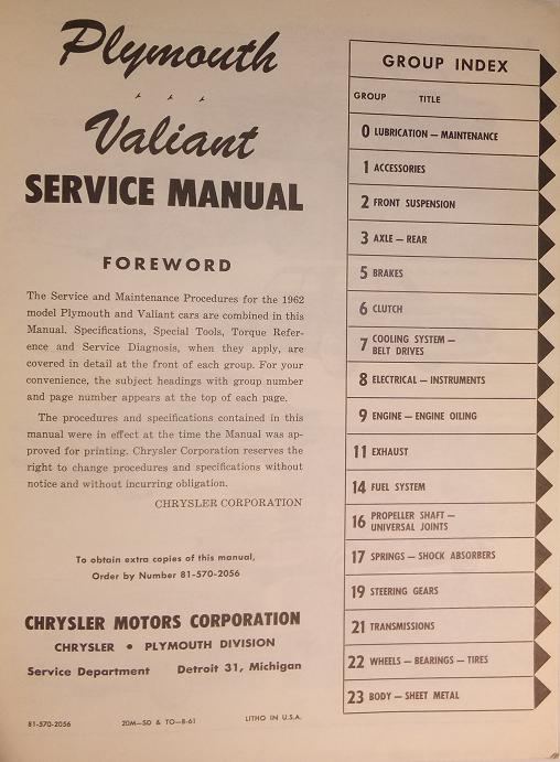 1962 Plymouth & Valiant Service Manual - 2