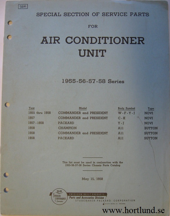 1955 - 1958 Studebaker and Packard Air Conditioner Parts