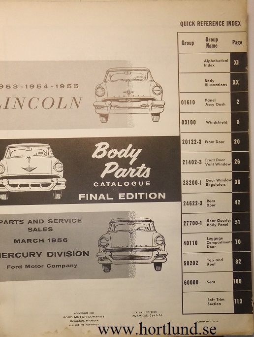1953 - 1955 Lincoln Body Parts Catalog Final Edition - 2