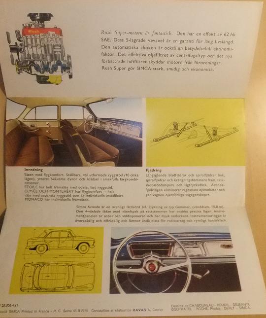 1961 Simca Aronde broschyr svensk - 2