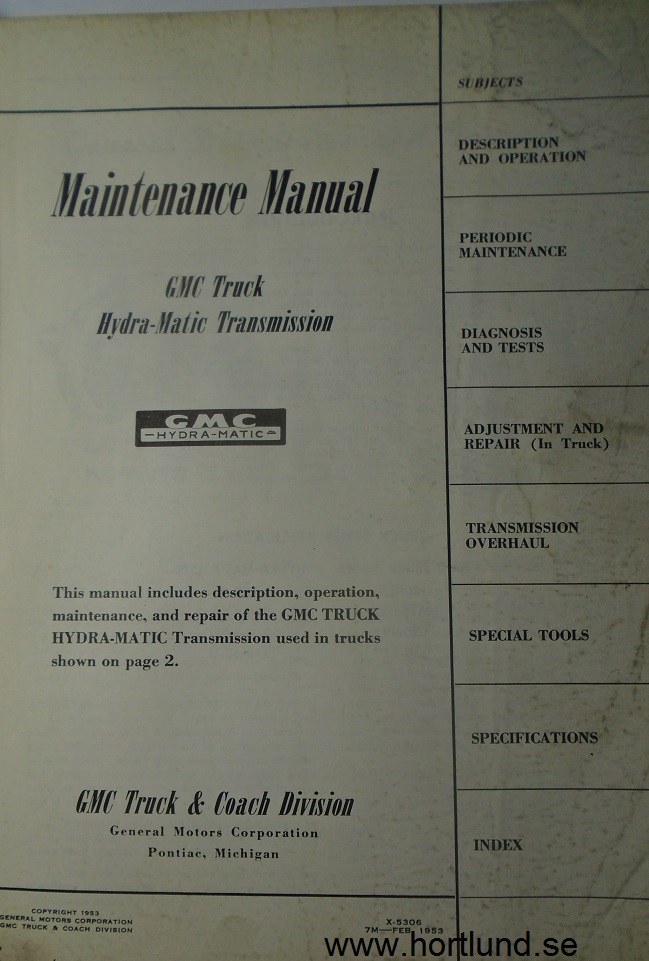1953 GMC Truck Hydra-Matic Transmission Operation and Maintenance - 2