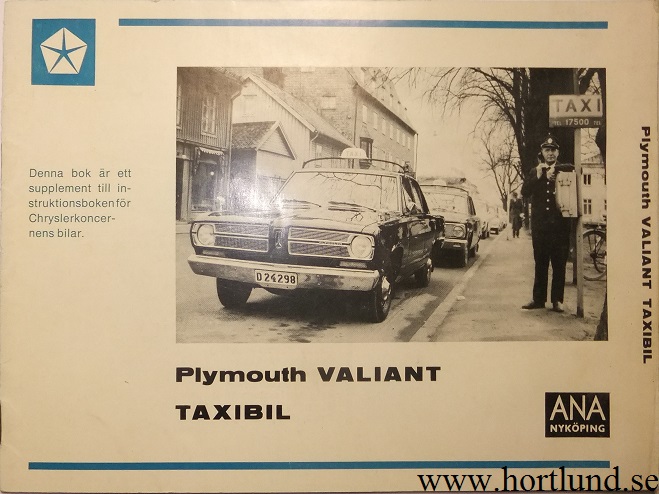 1967 Plymouth Valiant Taxibil supplement till Instruktionsbok svensk