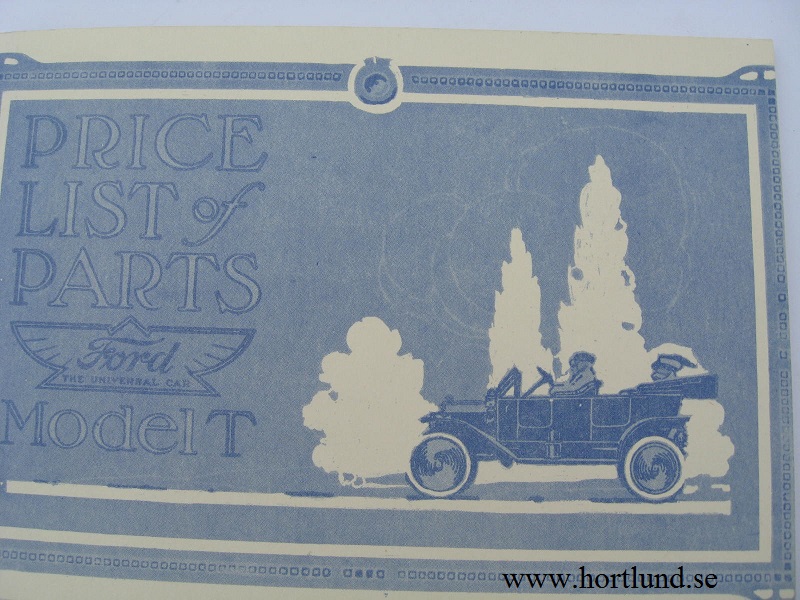 1909 - 1915 Ford Model T Price List of Parts