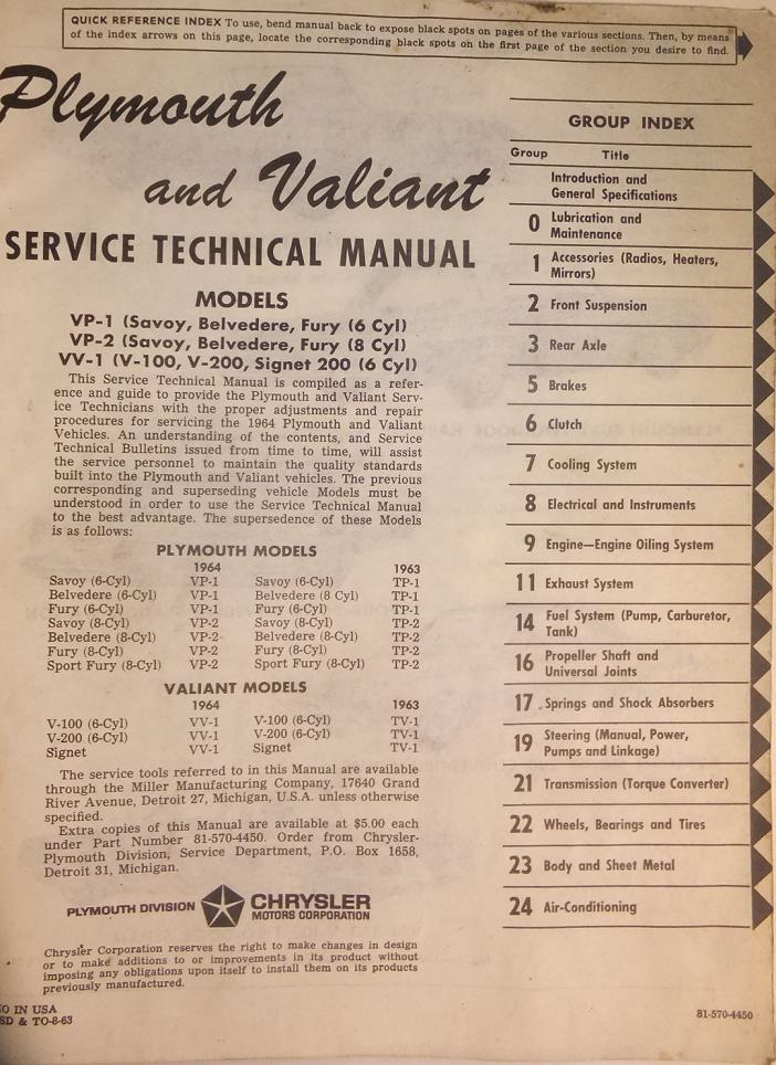 1964 Plymouth & Valiant Service Manual - 2