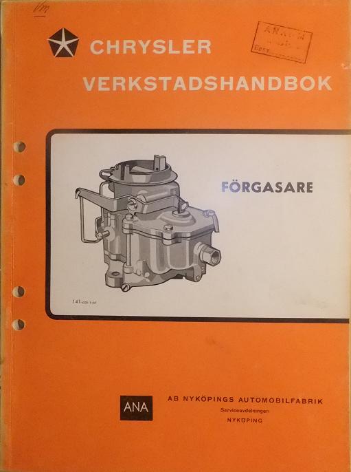 1966 Chrysler Verkstadshandbok förgasare svensk original