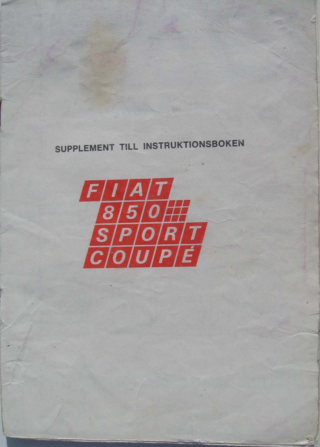 1972 Fiat 850 Sport Coupé supplement till instruktionsbok