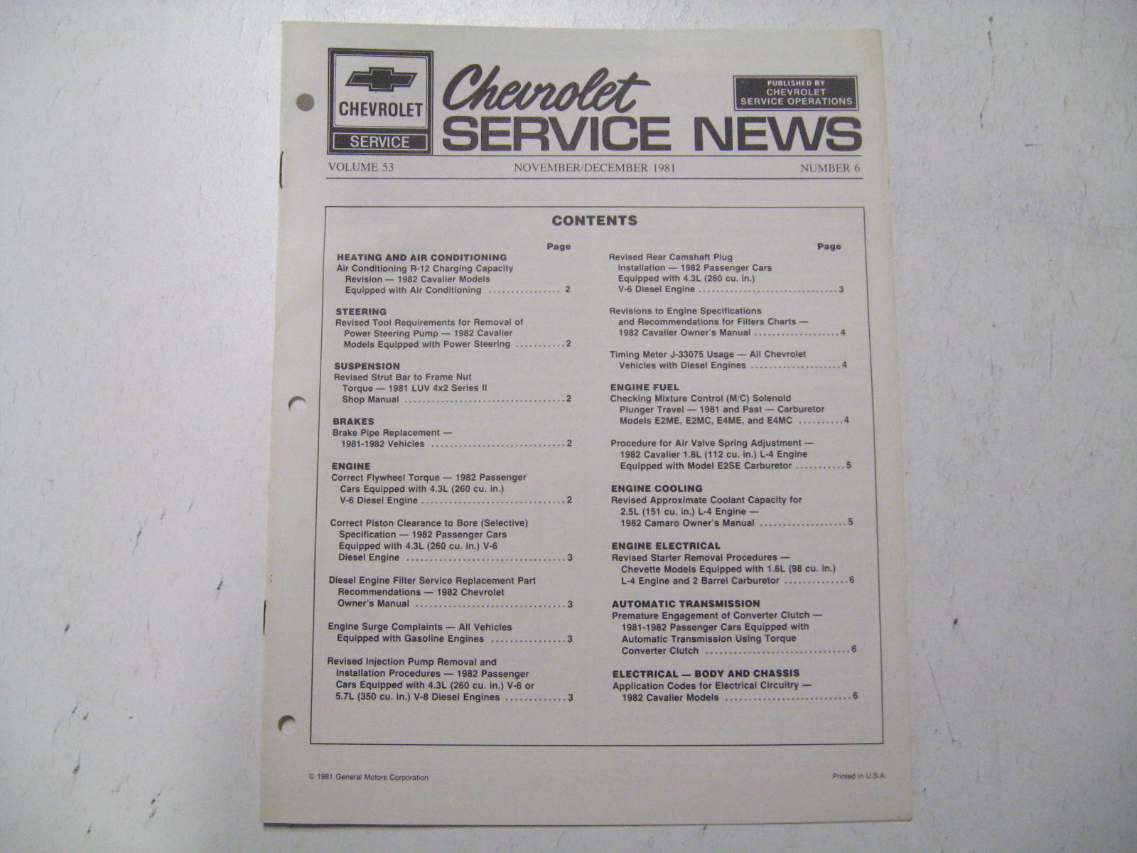 1981 Chevrolet Service News Number 6