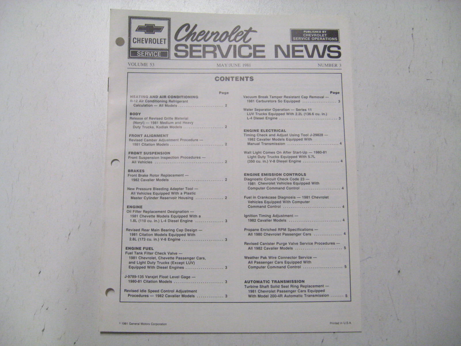 1981 Chevrolet Service News Number 3