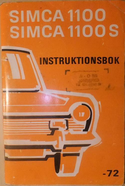 1972 Simca 1100 & 1100 S Instruktionsbok