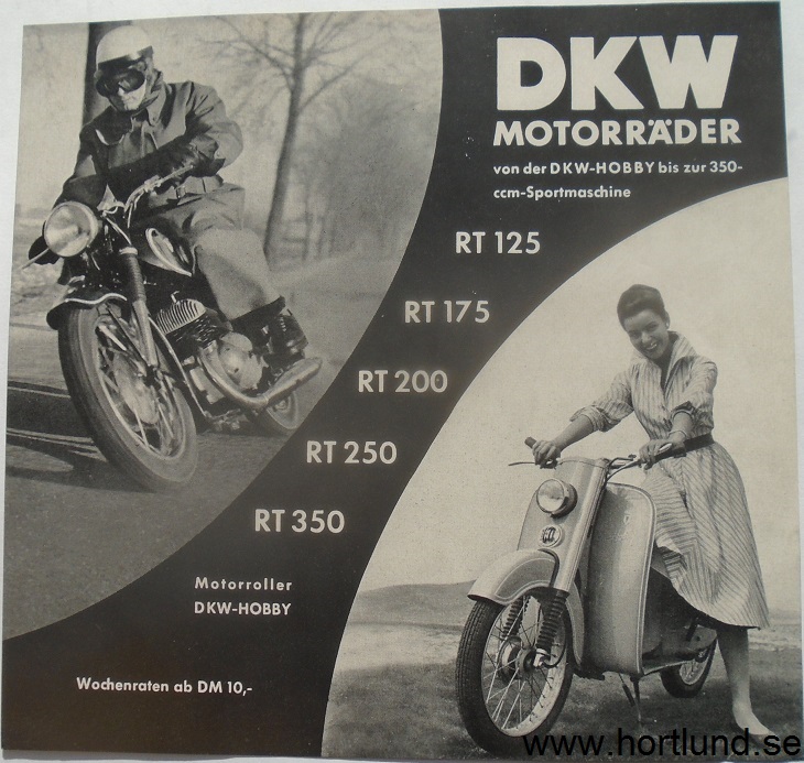 www.hortlund.se - 1955 DKW RT 125 175 200 250 350 Hobby 3=6 & DKW/30  broschyr