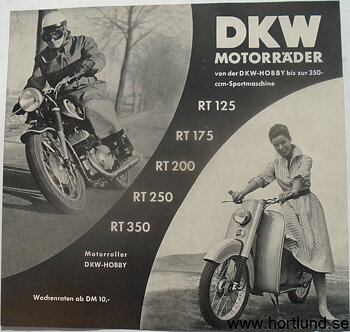 1955 DKW RT 125 175 200 250 350 Hobby 3=6 & DKW/30 broschyr