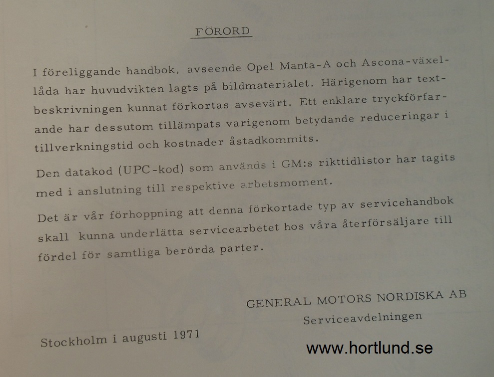 1971 Opel Manta & Ascona Servicehandbok Växellåda - 2