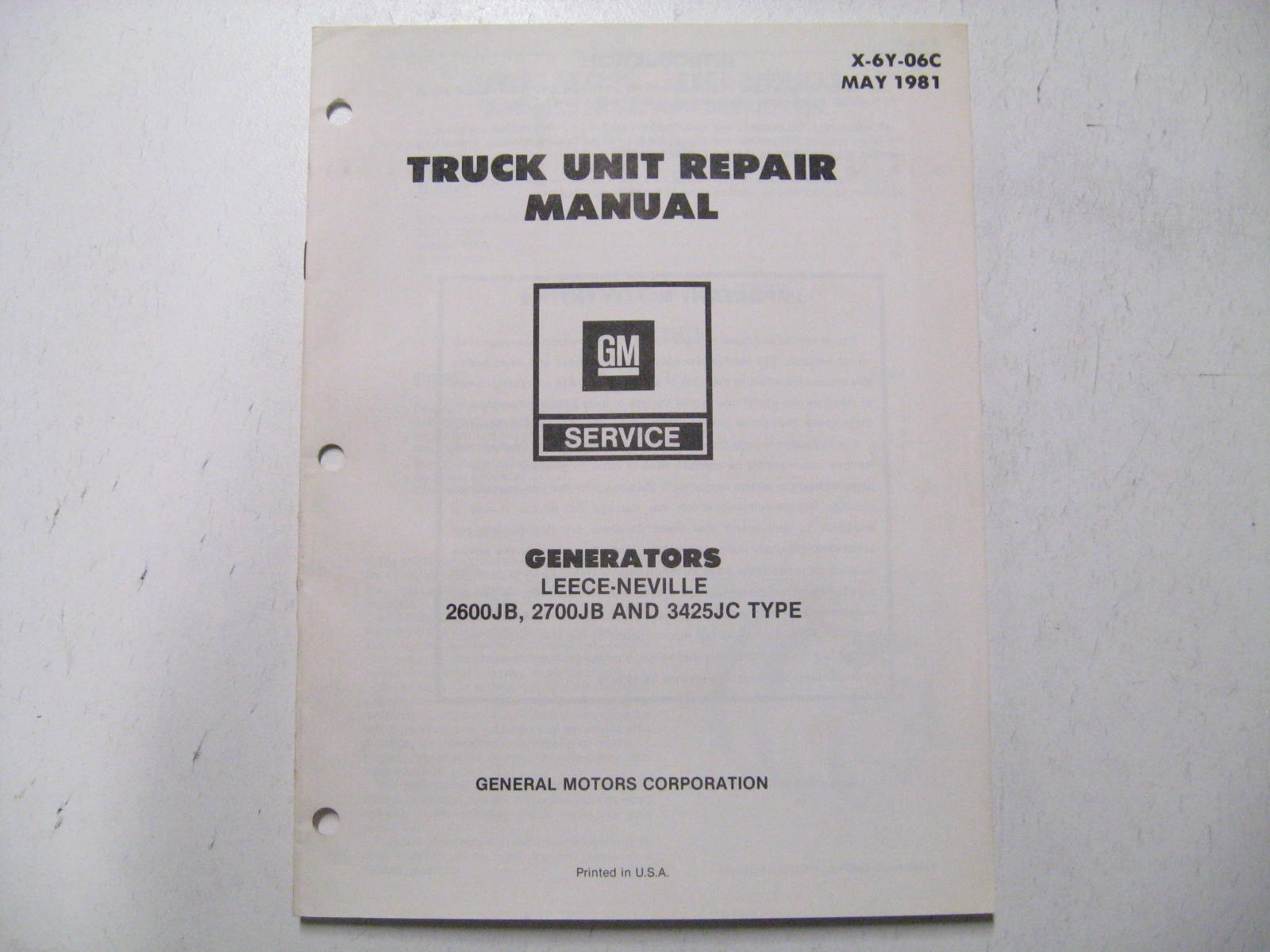 1981 Chevrolet Truck Unit Repair Manual Generators