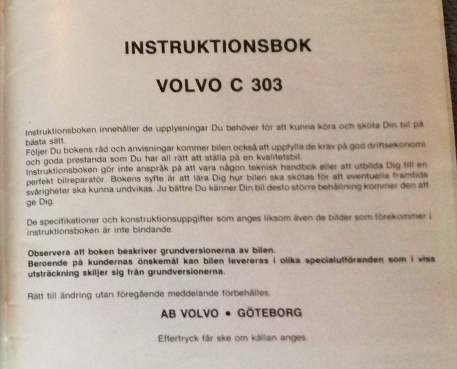 1977 Volvo C 303 Valpen Instruktionsbok - 2