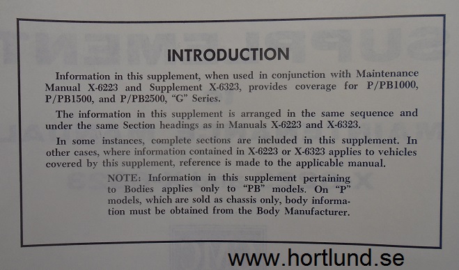 1963 GMC  Models P/PB1000,1500 och 2500 G Series Maintenance Manual Supplement - 2