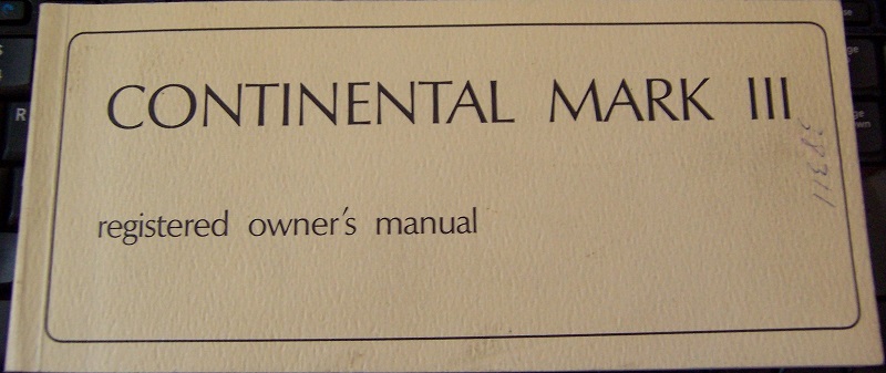 1969 Continental Mark III Owner's Manual