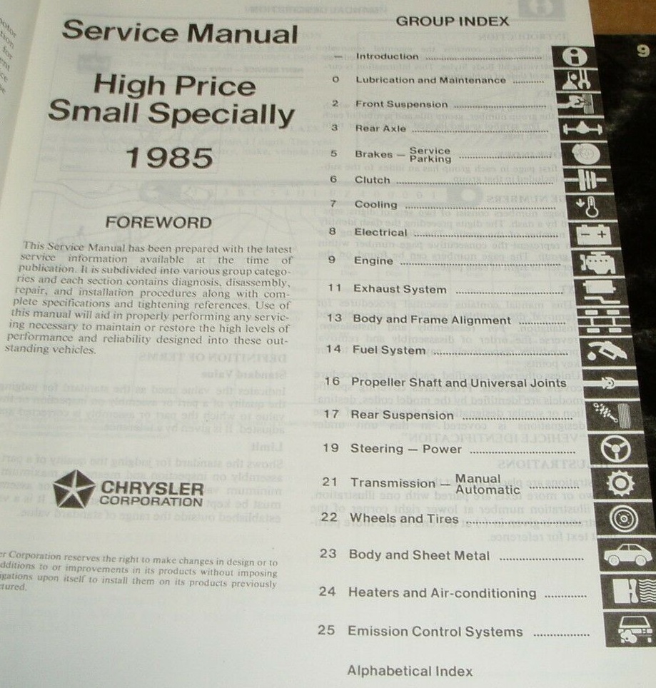 1985 Chrysler Dodge Plymouth Conquest Service Manual - 2