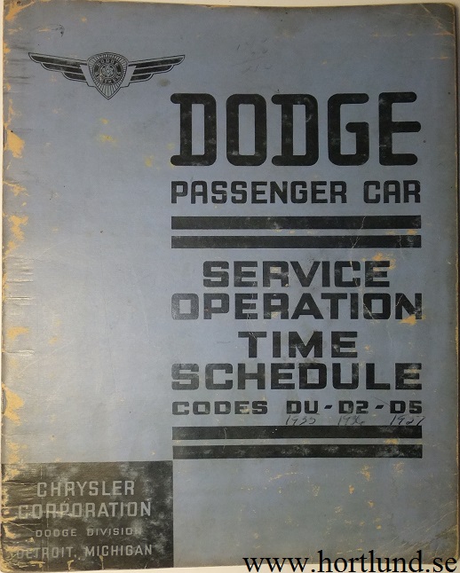 1937 Dodge Passenger Car Service Time Schedule 1935-1937