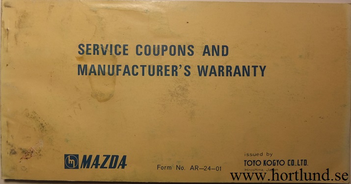1973 Mazda Service Coupons and Manufacturer's Warranty