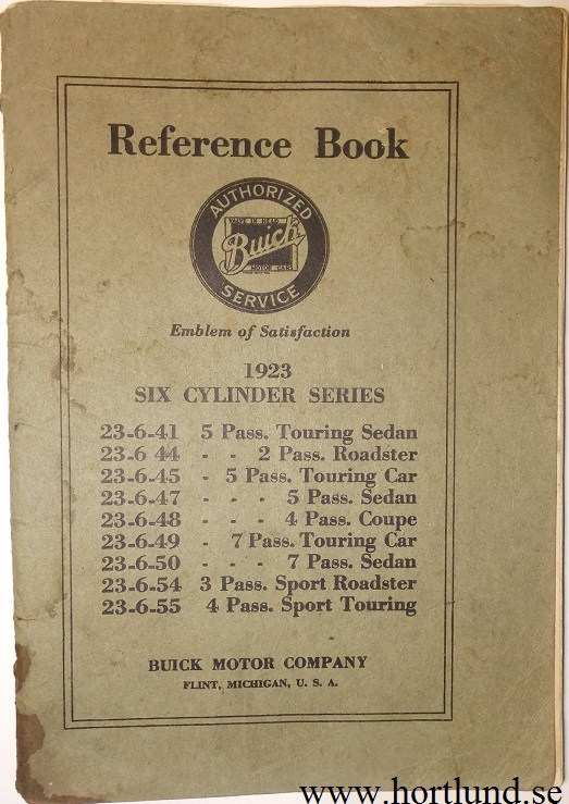 1923 Buick Reference Book Six Cylinder Series