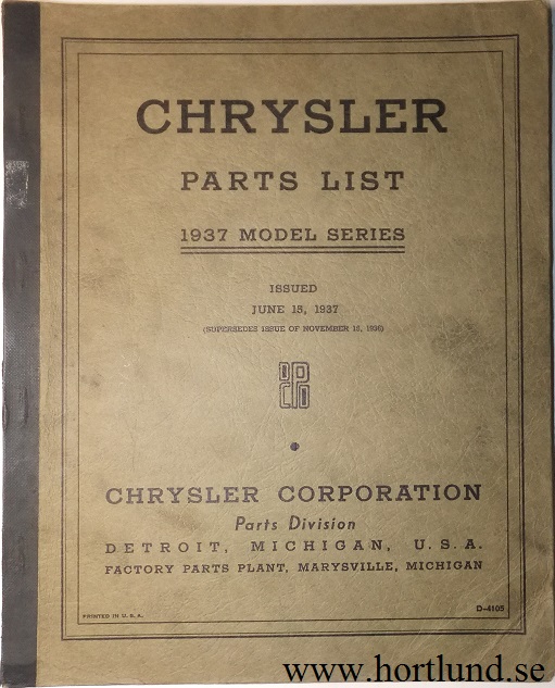 1937 Chrysler Parts List