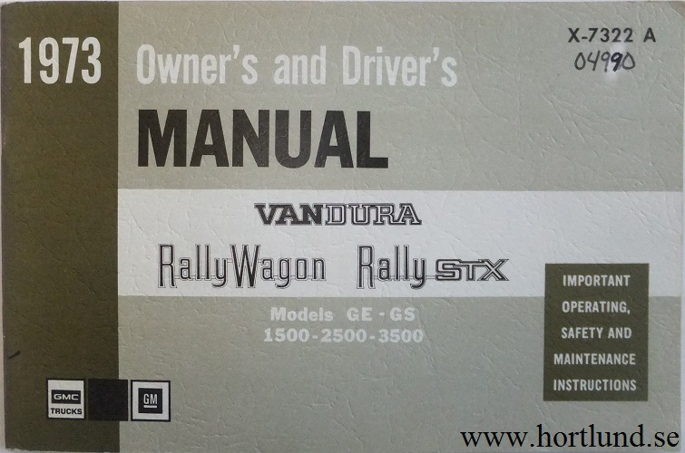 1973 GMC Van Owner's Manual 1:st upplagan