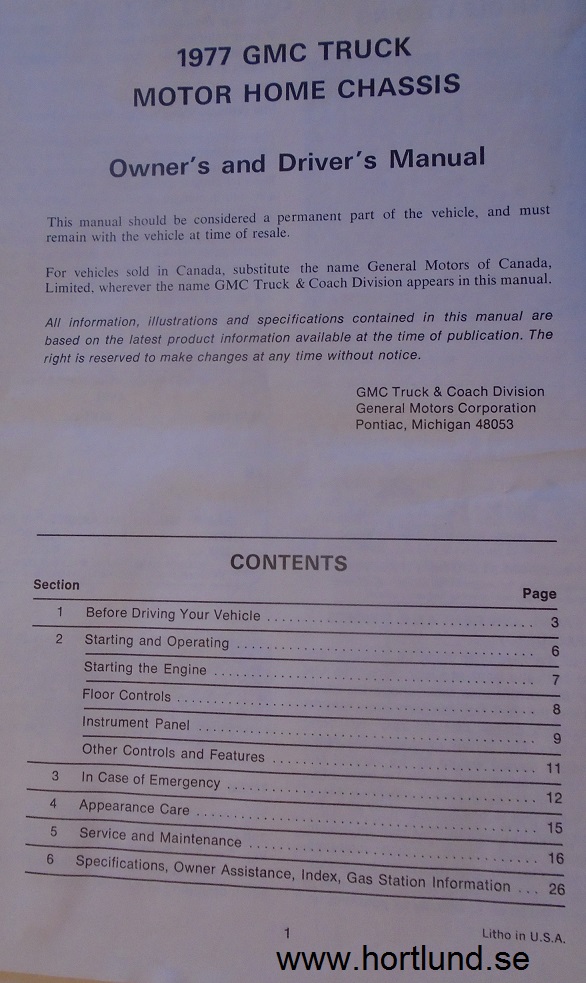 1977 GMC Truck Motor Home Chassis Owner's and Driver's Manual - 2