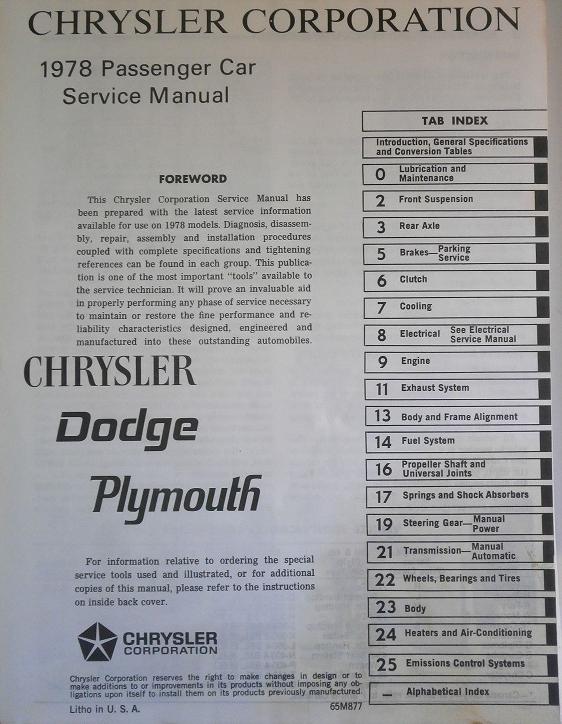 1978 Plymouth & Dodge & Chrysler Service Manual original - 3