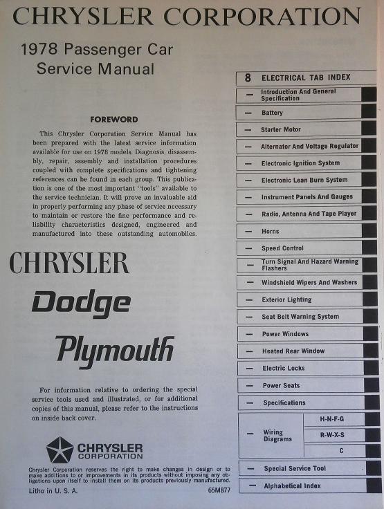 1978 Plymouth & Dodge & Chrysler Service Manual original - 4