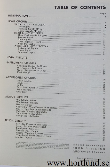 1963 Ford Service Handbook Body and Chassis Electrical Circuits - 2
