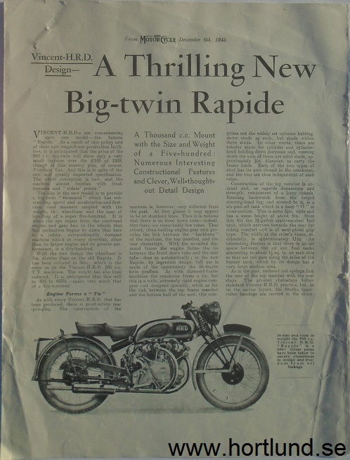 1946 Vincent HRD broschyr