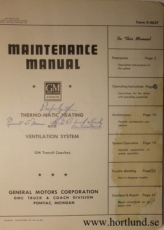 1946 GMC GM Coach Thermo-Matic Heating and Ventilation Maintenance Manual - 2