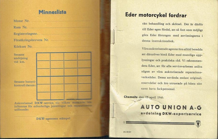 1940 DKW Motorcyklar Handbok svensk - 2