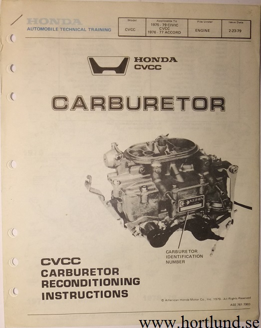 1975-1979 Honda Civic CVCC och Accord Carburetor Manual