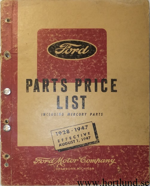 1928-1947 Ford Parts Price list