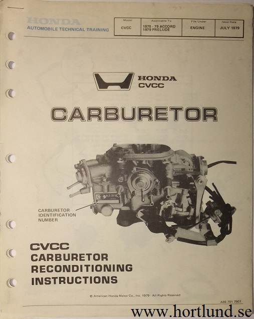 1978-1979 Honda Accord och Prelude Carburetor Manual