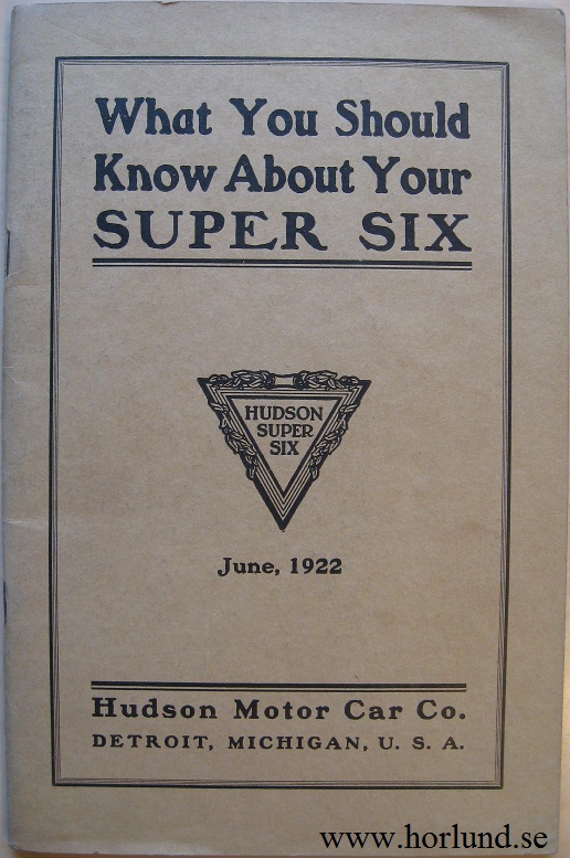 1922 Hudson Super Six Owner's Manual